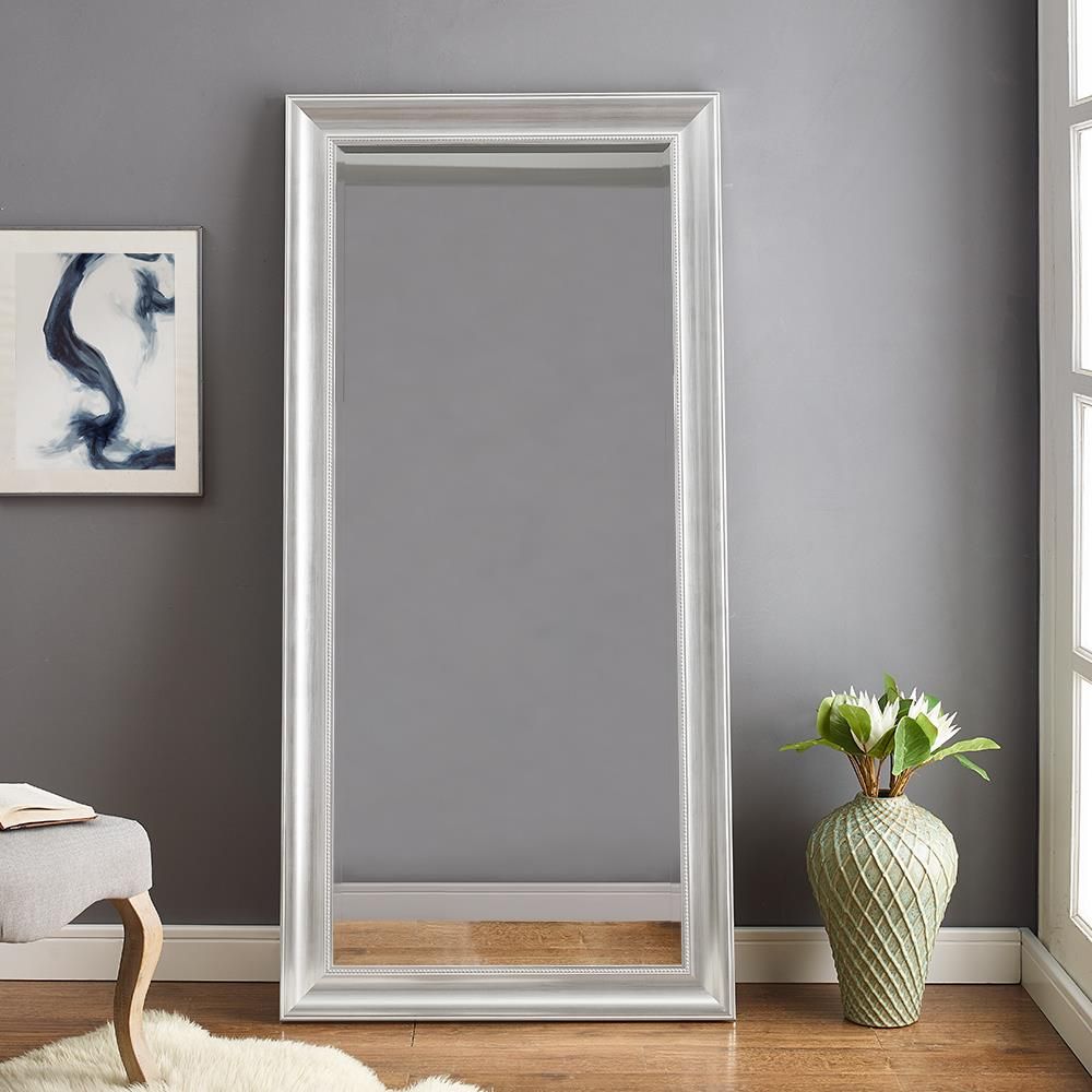 Beaded Framed Floor Mirror Silver 66" X 32"naomi Home – Walmart With Clear Wall Mirrors (View 1 of 15)