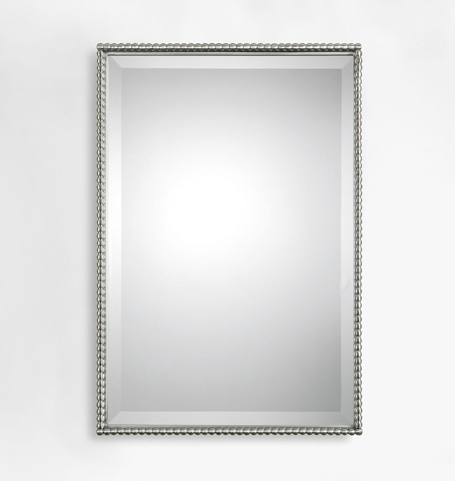 Beaded Rectangle Mirror Brushed Nickel Finish E0420 | Mirror With Brushed Nickel Rectangular Wall Mirrors (View 1 of 15)