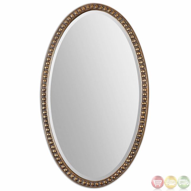 Beadel Oval Contemporary Lightly Antiqued Gold Leaf Oval Mirror 12885 Intended For Antiqued Gold Leaf Wall Mirrors (View 9 of 15)