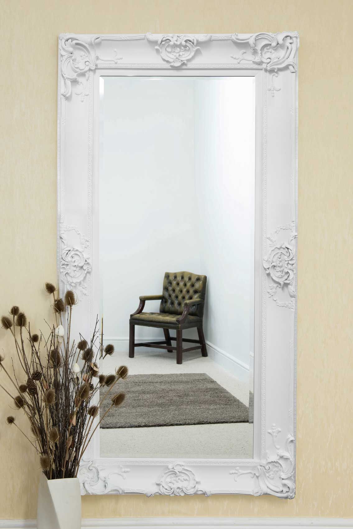 Beautiful Large White Decorative Ornate Wall Mirror 6ft X 3ft 183 X Throughout White Wall Mirrors (View 8 of 15)