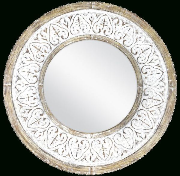 Bee & Willow™ Home Distressed 26 Inch Round Wall Mirror In Rustic White With Stitch White Round Wall Mirrors (View 10 of 15)