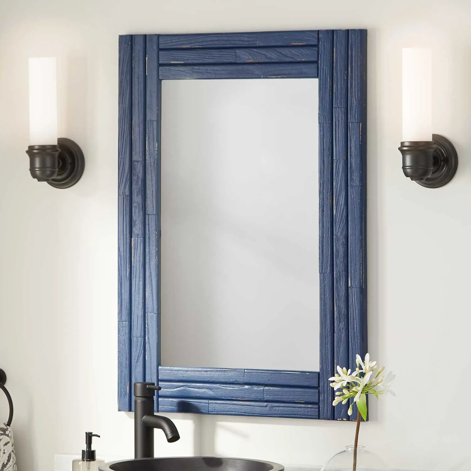Benoist Reclaimed Wood Vanity Mirror – Rustic Navy Blue – Framed Intended For Tropical Blue Wall Mirrors (View 12 of 15)