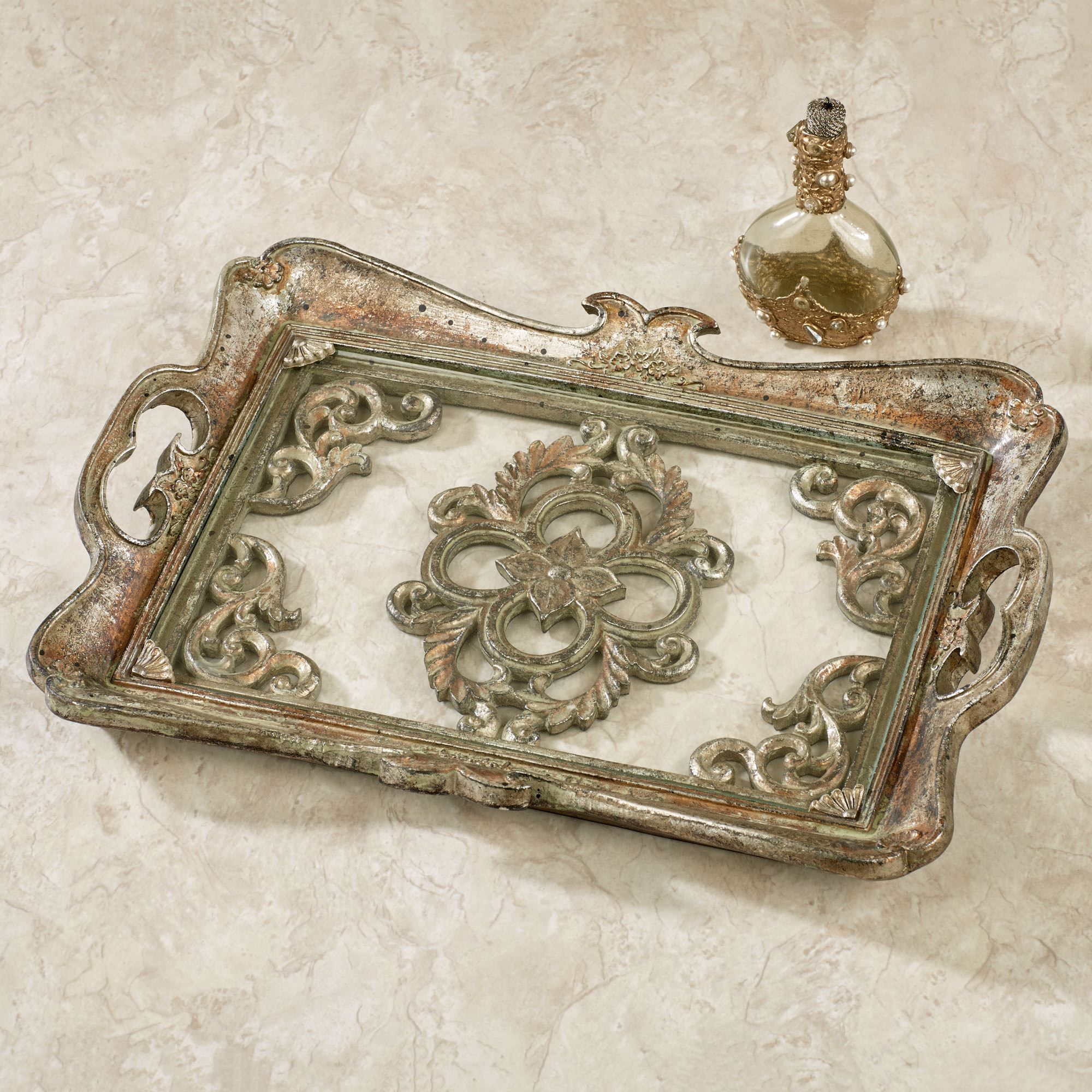 Bethney Glass Vanity Tray Intended For Aged Silver Vanity Mirrors (View 15 of 15)