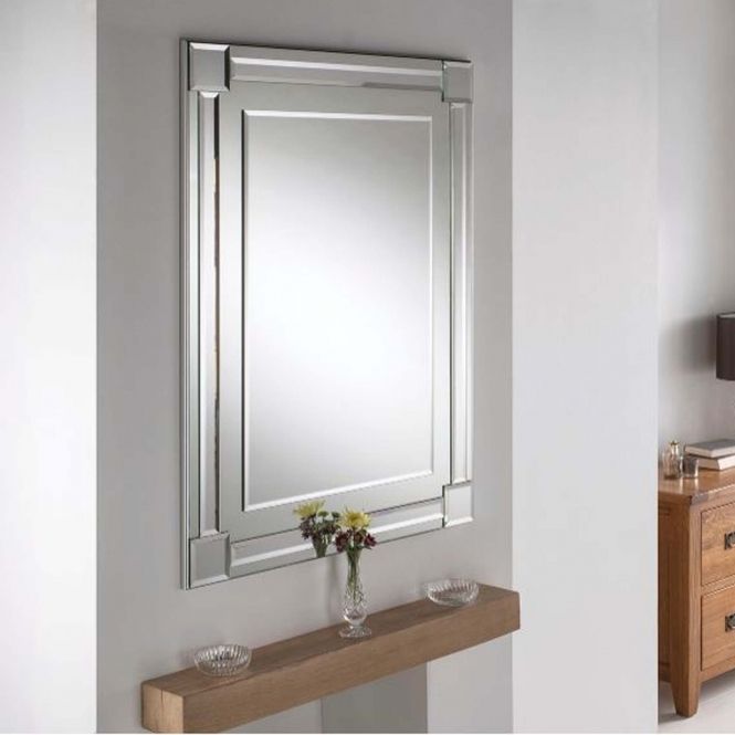 Bevelled Contemporary Rectangular Silver Wall Mirror | Homesdirect365 Within Rectangular Grid Wall Mirrors (View 7 of 15)