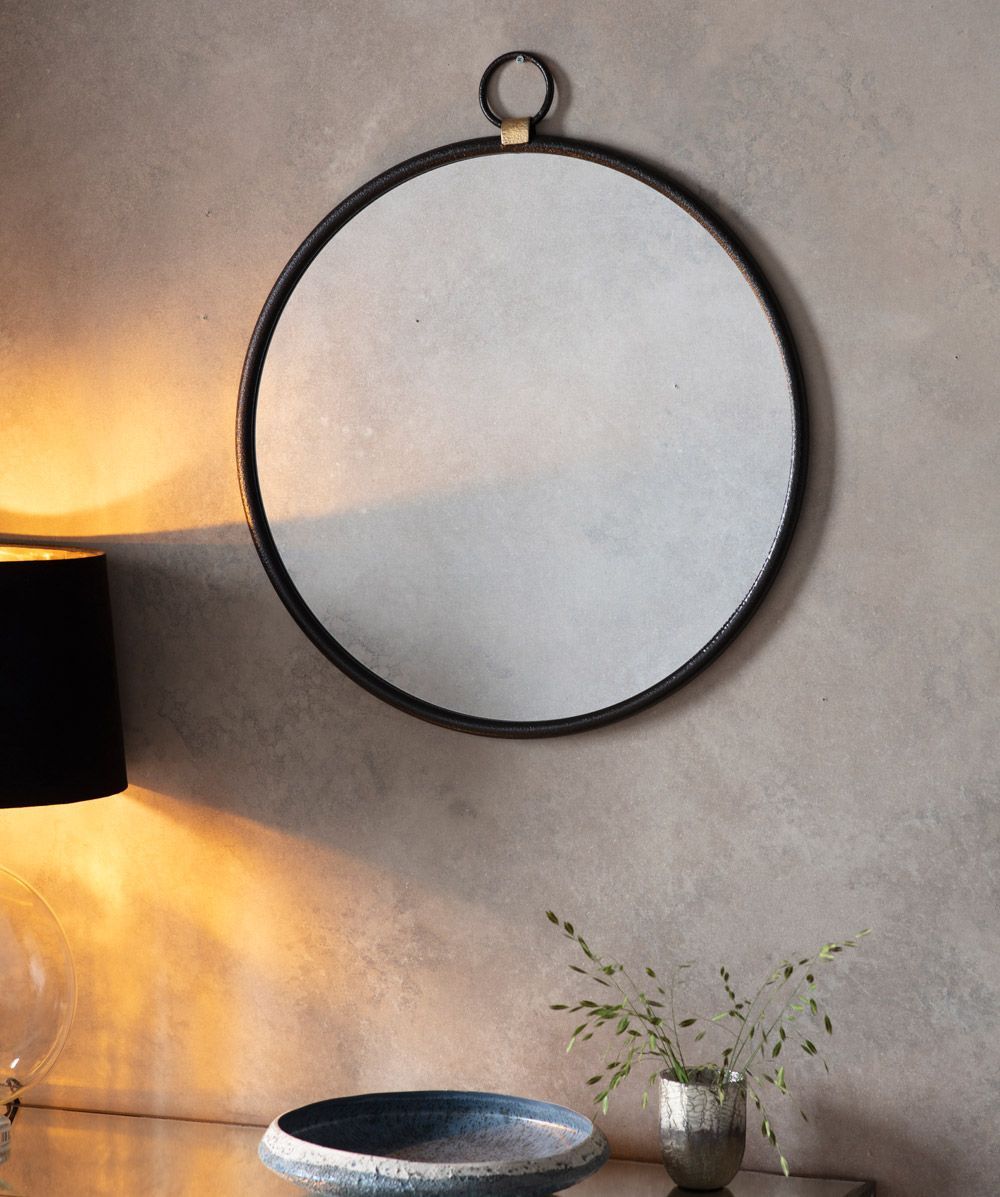 Bisque Black Round Wall Mirror 70cm X 61cm | Luxe Mirrors Throughout Black Wall Mirrors (View 5 of 15)