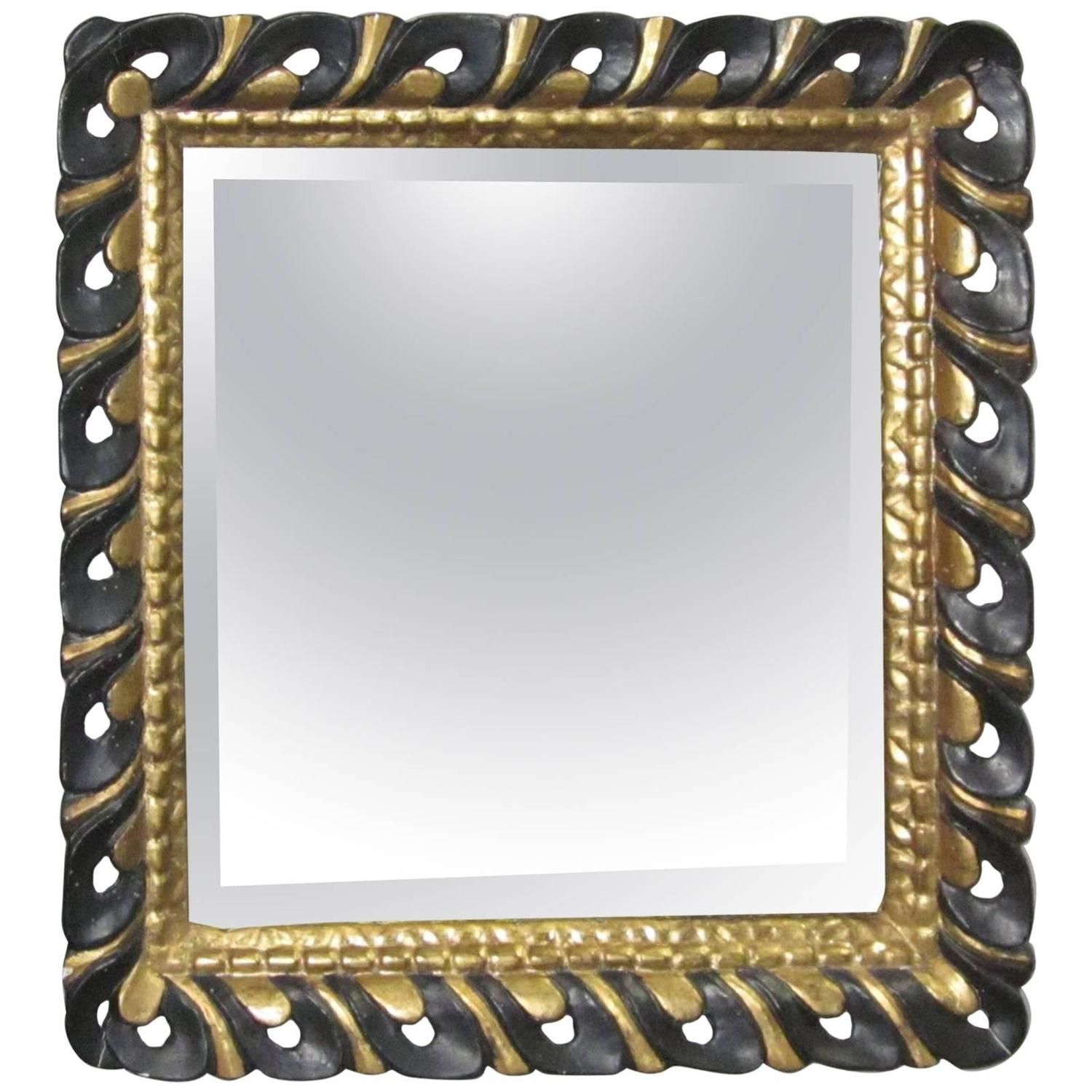 Black And Gold Carved Square Mirror, Spain, 19th Century At 1stdibs Pertaining To Gold Square Oversized Wall Mirrors (View 4 of 15)
