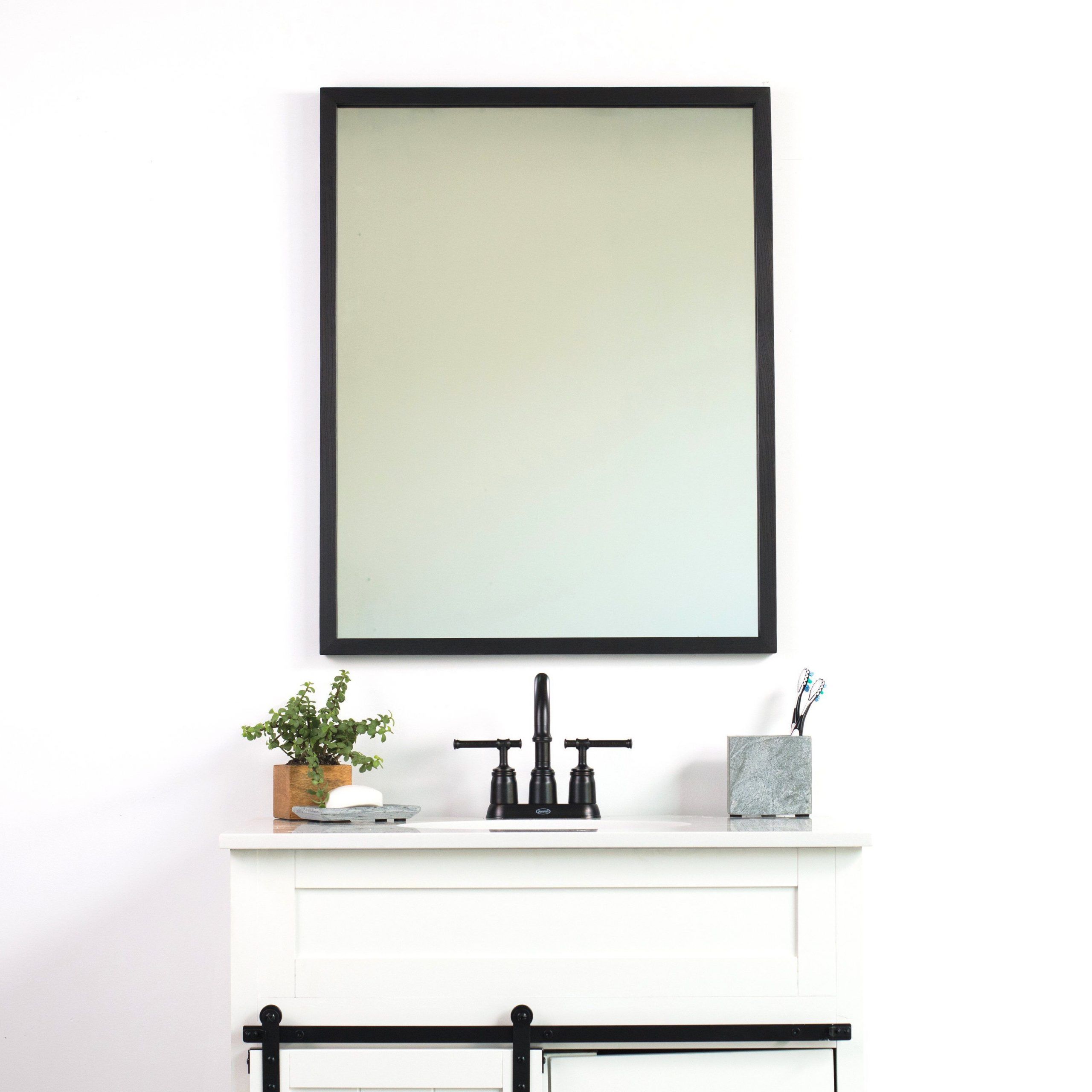 Black Bathroom Wall Mirror Thin Wall Mirror Modern Rustic | Etsy Inside Black Wood Wall Mirrors (View 1 of 15)