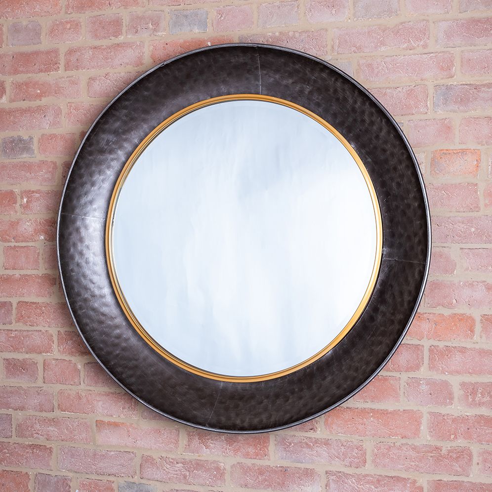 Black & Bronze Round Wall Mirror Large | Margo & Plum Regarding Round Grid Wall Mirrors (View 12 of 15)