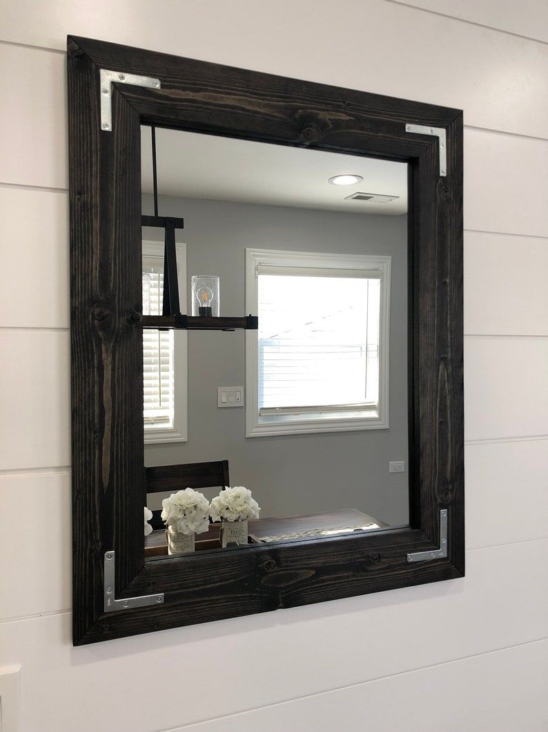 Black Mirror Wood Framed Mirror Rustic Wood Mirror Bathroom | Etsy Pertaining To Rustic Industrial Black Frame Wall Mirrors (View 4 of 15)