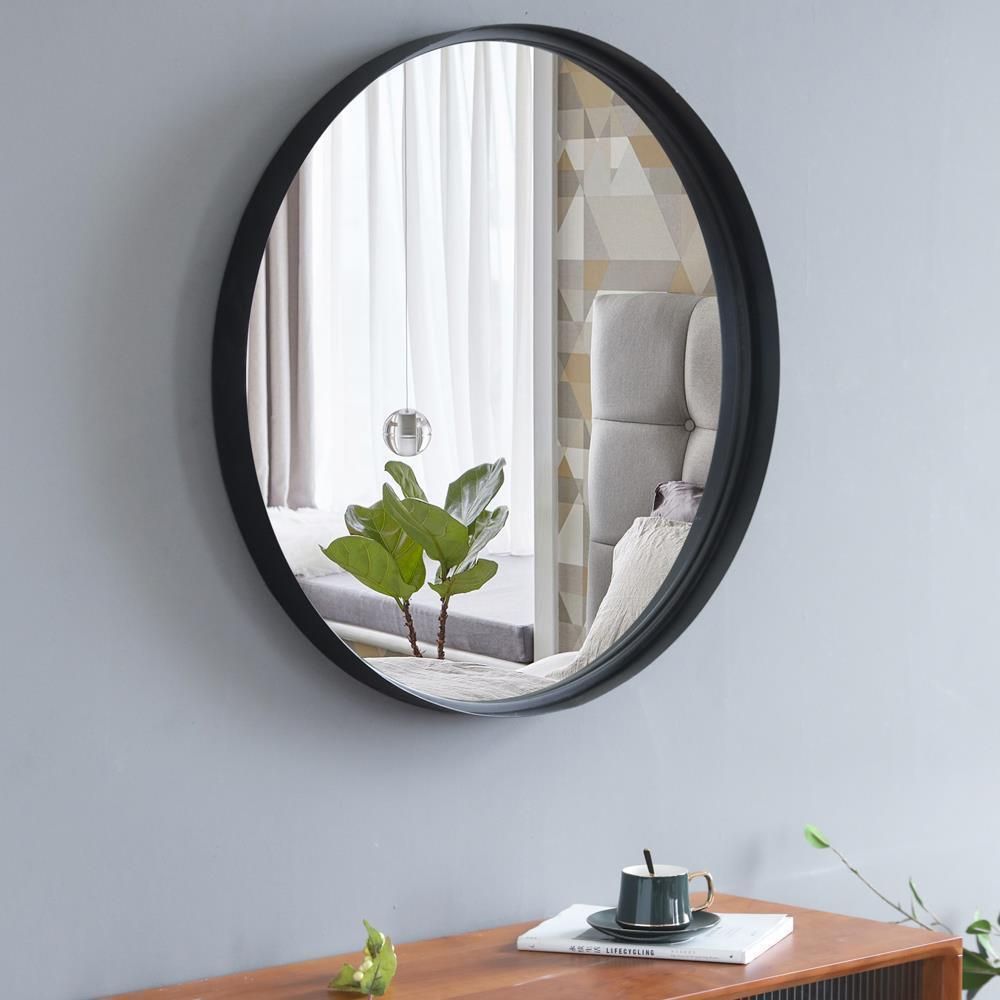 Black Round Wall Mirror – 24 Inch Large Metal Frame Mirror For Bathroom In Midnight Black Round Wall Mirrors (View 15 of 15)