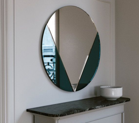 Blue Modern Mirror. Hanging Blue Glass Mirror Wall Decor. Frameless For Blue Wall Mirrors (Photo 9 of 15)