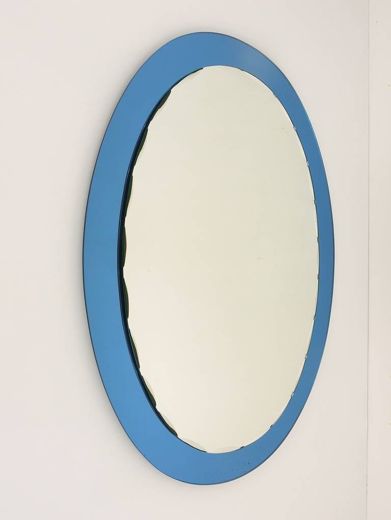 Blue Oval Scalloped Crystal Arte Wall Mirror, Italy, 1960s For Sale At With Scalloped Round Wall Mirrors (View 1 of 15)