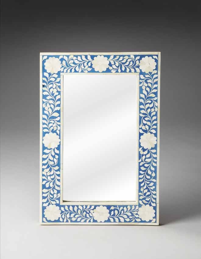 Blue Wall Mirror Rectangular Bone Inlay Frame Butler 1855070 In Blue Wall Mirrors (View 14 of 15)