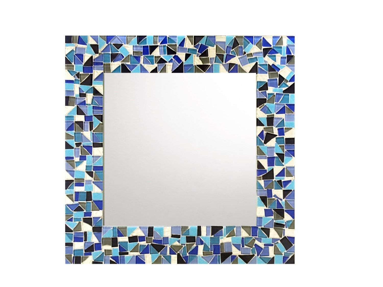 Blue Wall Mirror Square Mosaic Mirror Blue Home Decor For Blue Wall Mirrors (View 10 of 15)