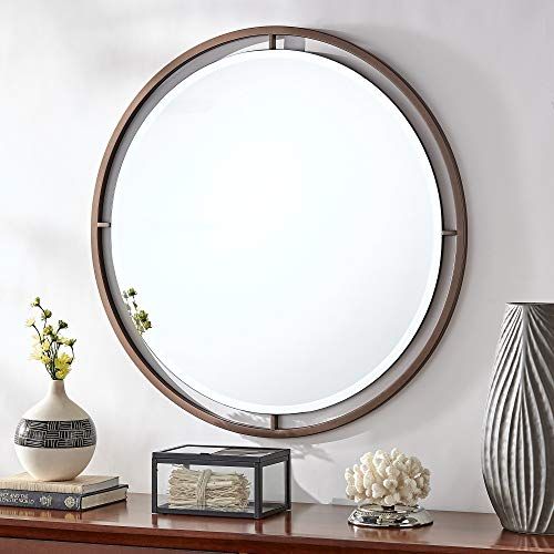 Bronze Finish Floating Round Wall Mirror Farmhouse Mid Century Modern In Round Modern Wall Mirrors (View 11 of 15)