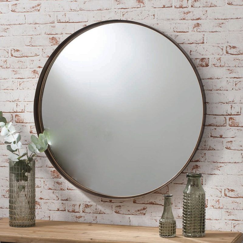 Bronze Industrial Round Mirror – Primrose & Plum Pertaining To Steel Gray Wall Mirrors (View 8 of 15)