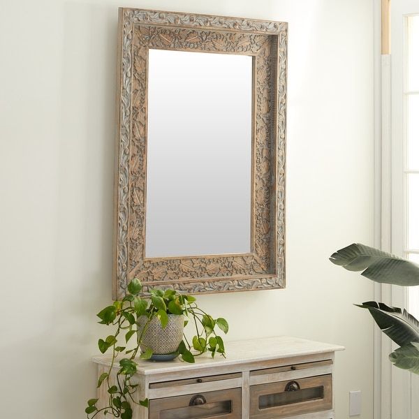 Brown Wood Vintage Wall Mirror 48 X 36 X 3 – 36 X 3 X 48 – Overstock With Regard To Medium Brown Wood Wall Mirrors (View 1 of 15)
