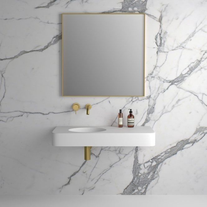 Brushed Gold Metal Framed Bathroom Mirror Within Brushed Gold Wall Mirrors (View 15 of 15)