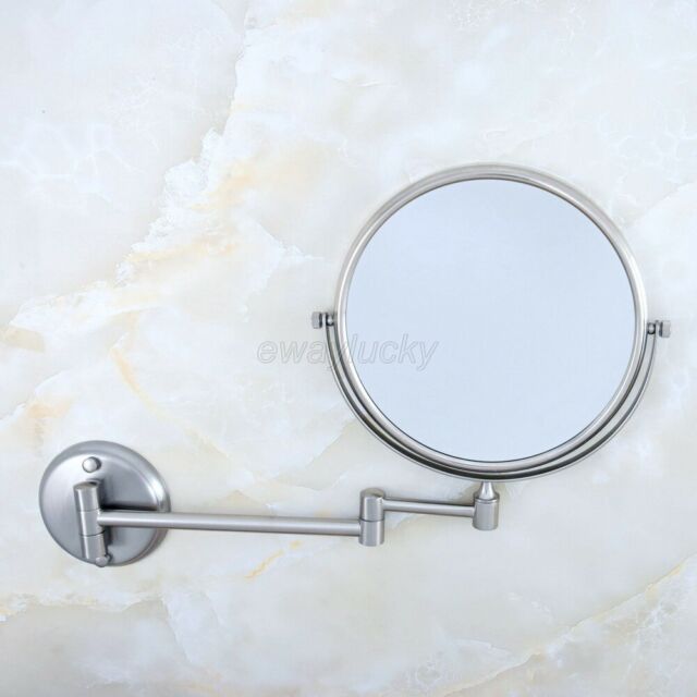 Brushed Nickel Makeup Mirrors Wall Mounted Extending Folding Double Pertaining To Single Sided Polished Nickel Wall Mirrors (Photo 13 of 15)