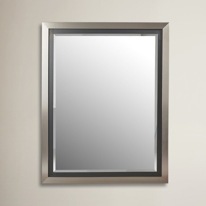 Brushed Nickel Silver And Satin Black Wide Flat Wall Mirror With Price Regarding Nickel Floating Wall Mirrors (View 13 of 15)