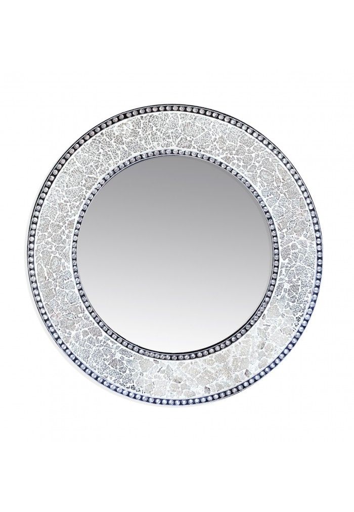 Buy 24" Silver Round Crackled Glass Mosaic Decorative Wall Mirror Intended For Silver Rounded Cut Edge Wall Mirrors (View 4 of 15)