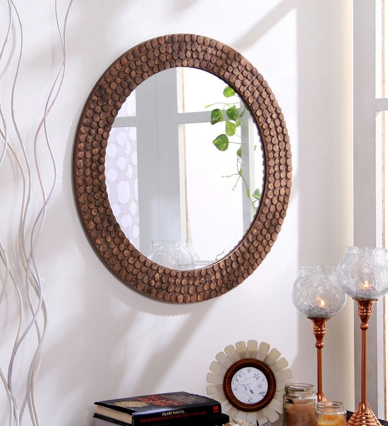 Buy Engineered Wood Round Wall Mirror In Brown Colourhosley Online In Medium Brown Wood Wall Mirrors (View 8 of 15)