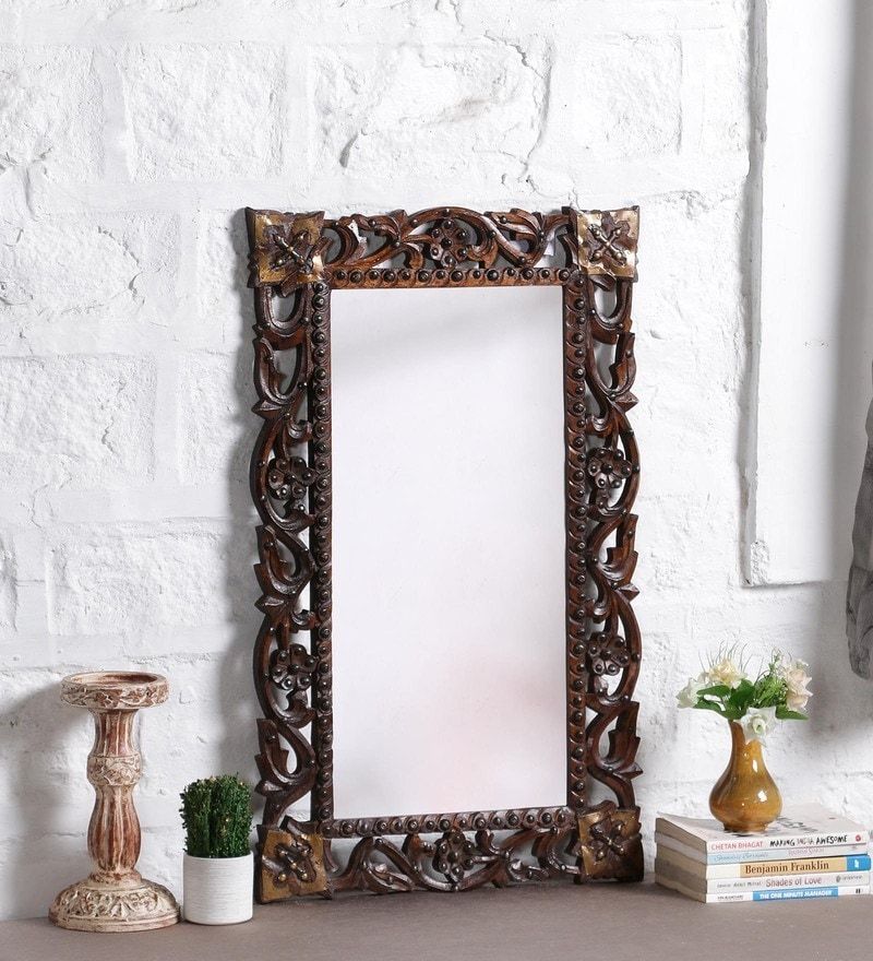 Buy Solid Wood Rectangle Wall Mirror In Brown Colourart Of Jodhpur Pertaining To Mocha Brown Wall Mirrors (View 15 of 15)