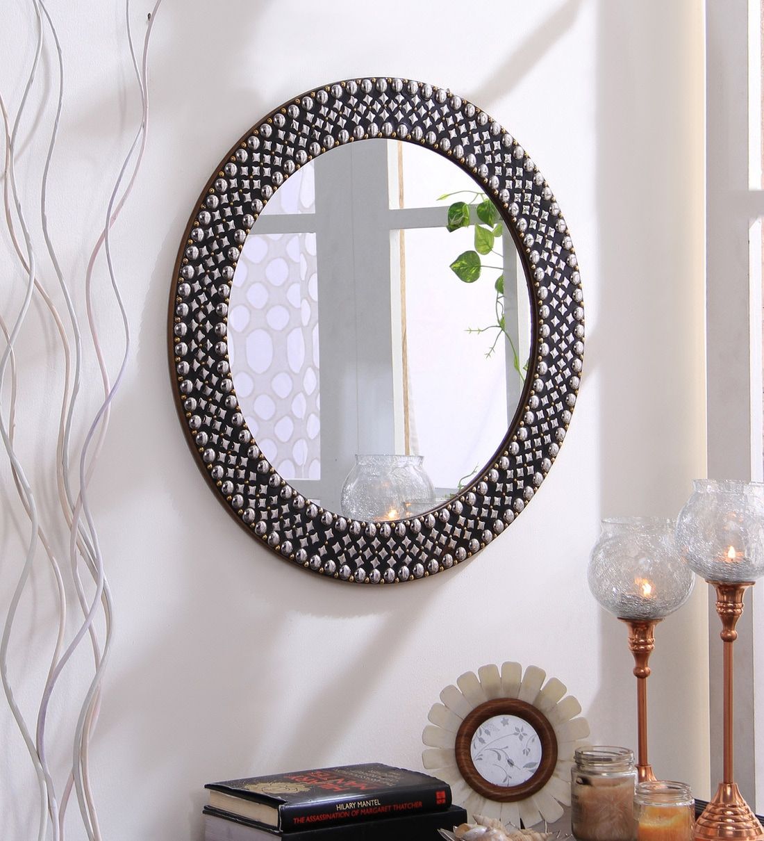 Buy Solid Wood Round Wall Mirror In Silver Colourhosley Online Within Silver Rounded Cut Edge Wall Mirrors (View 5 of 15)