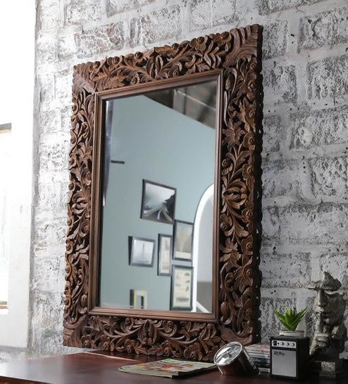 Buy Tate Rectangular Wall Mirror In Solid Wood Framehanumant Online For Wood Rounded Side Rectangular Wall Mirrors (View 11 of 15)