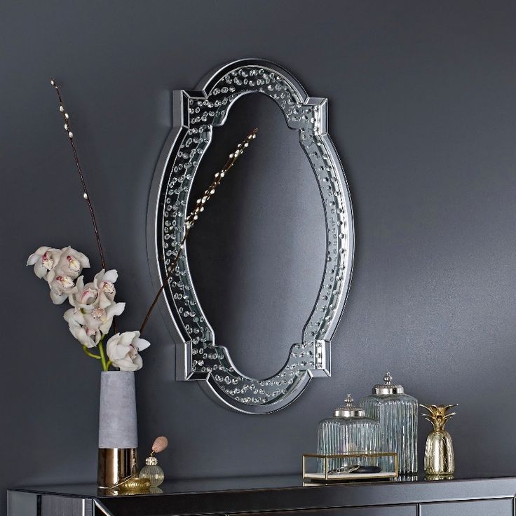Cara Oval Crystal Mirror | Oval Mirror, Oval Shaped Mirror, Full Length Pertaining To Black Oval Cut Wall Mirrors (View 12 of 15)