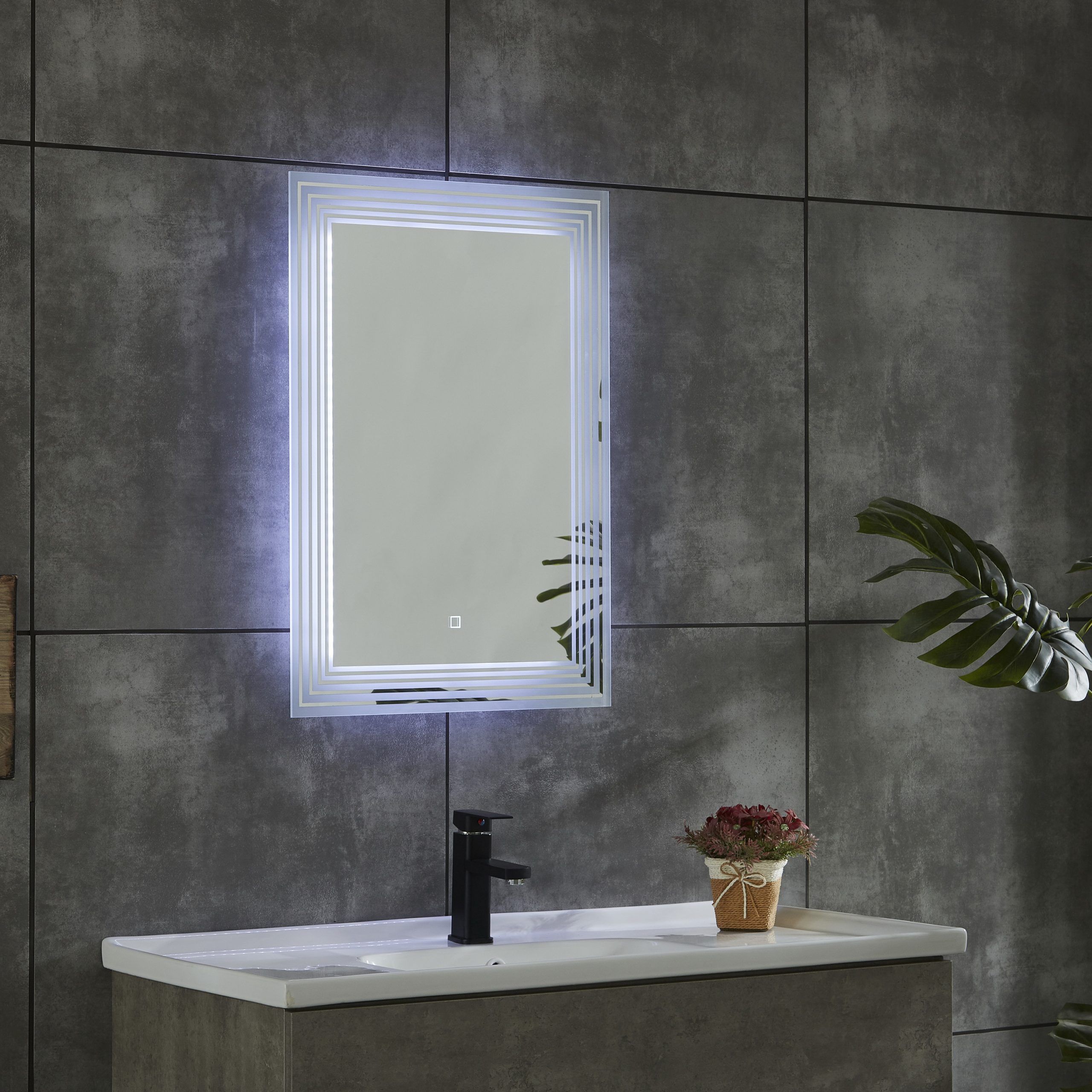 Ce Ip44 New Style 4 Sides Frame Illuminated Led Bathroom Mirror With Inside Vanity Mirrors (View 7 of 15)