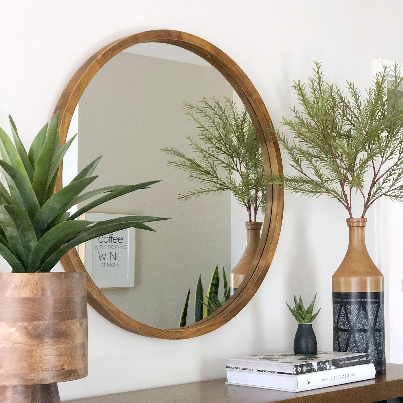 Cebu Dark Wood Round Mirror 80cm Or 100cm | Luxe Mirrors Intended For Wood Rounded Side Rectangular Wall Mirrors (View 4 of 15)