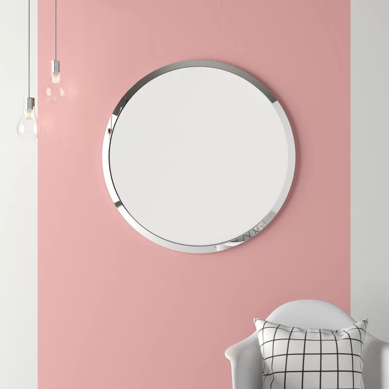 Celeste Modern & Contemporary Beveled Frameless Round Wall Mirror In Throughout Tetbury Frameless Tri Bevel Wall Mirrors (View 13 of 15)