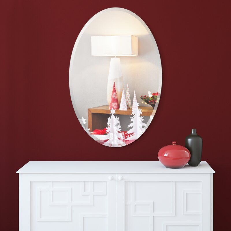 Charlton Home Kaylie Frameless Beveled Oval Bathroom/vanity Mirror For Frameless Cut Corner Vanity Mirrors (View 11 of 15)