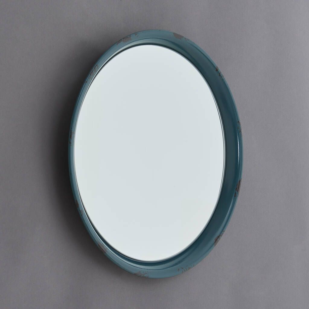 Charon Blue Round Metal Framed Mirrorhorsfall & Wright With Glossy Blue Wall Mirrors (View 8 of 15)