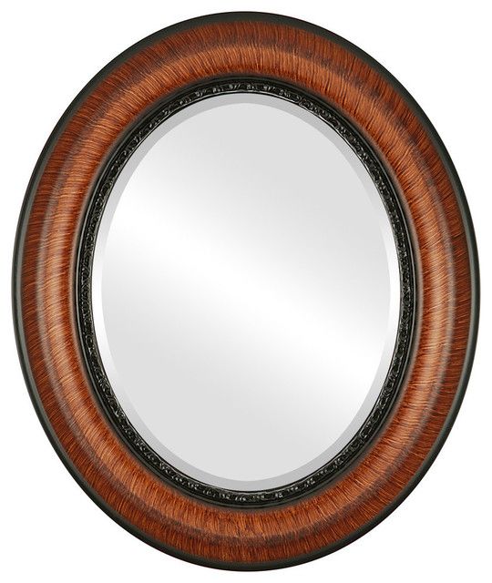 Chicago Framed Oval Mirror In Vintage Walnut – Traditional – Wall Intended For Burnes Oval Traditional Wall Mirrors (View 14 of 15)