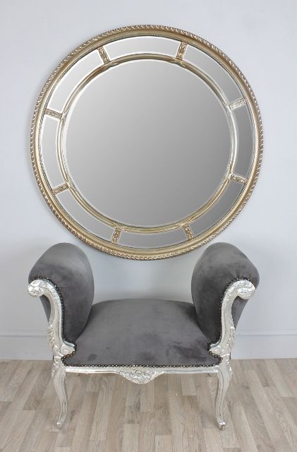 Circular Round Panelled Classic Antique Bronzed Silver Wall Mirror Intended For Linen Fold Silver Wall Mirrors (View 8 of 15)