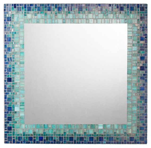 Coastal Mosaic Mirror, Deep Blue, Sea Green, Light Teal – Beach Style With Regard To Blue Green Wall Mirrors (View 7 of 15)