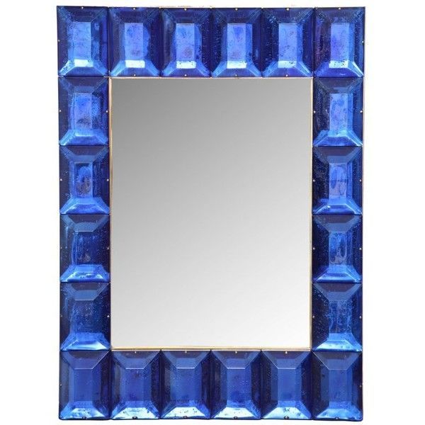 Cobalt Blue Murano Glass Diamond Faceted Mirror ($6,800) Liked On Pertaining To Subtle Blues Art Glass Wall Mirrors (View 1 of 15)