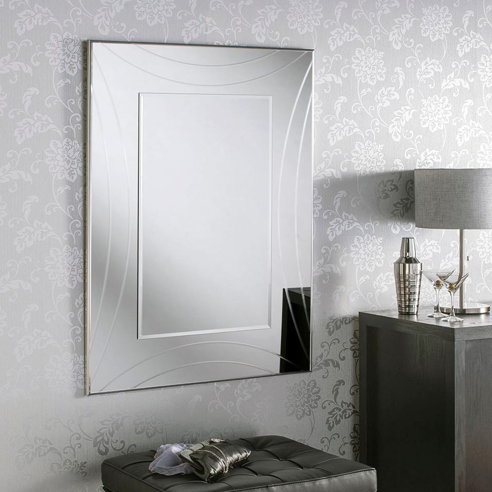 Contemporary Silver Rectangular Wall Mirror | Homesdirect365 Regarding Rectangular Grid Wall Mirrors (View 5 of 15)