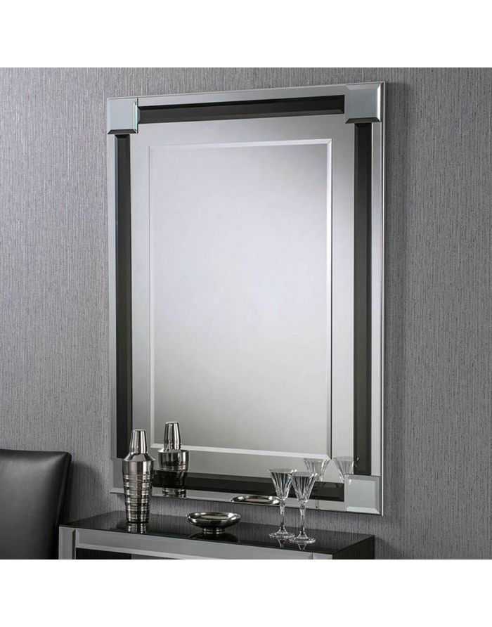 Contemporary Wall Mirror – Beveled Rectangular Black | Modern Wall Mirrors With Chrome Rectangular Wall Mirrors (View 1 of 15)