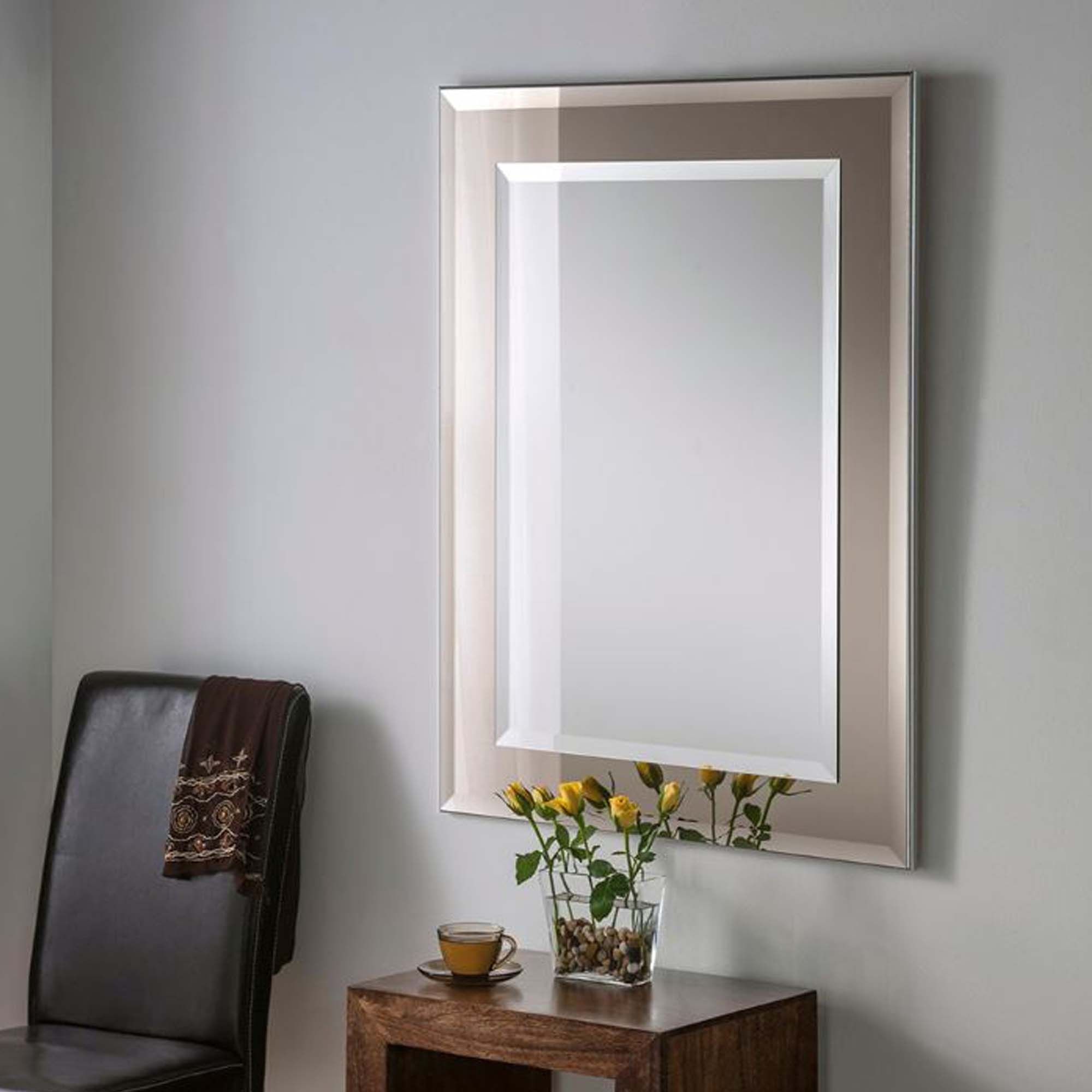 Contemporary Wall Mirror Bronze Rectangular Frame | Wall Mirrors For Black Beaded Rectangular Wall Mirrors (View 10 of 15)