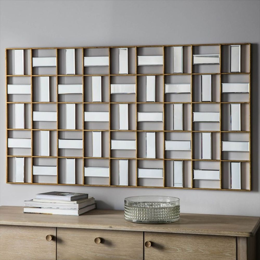 Contemporary Wall Mirror – Rectangular Decorative Abstract Gold | Wall Regarding Loftis Modern &amp; Contemporary Accent Wall Mirrors (View 15 of 15)