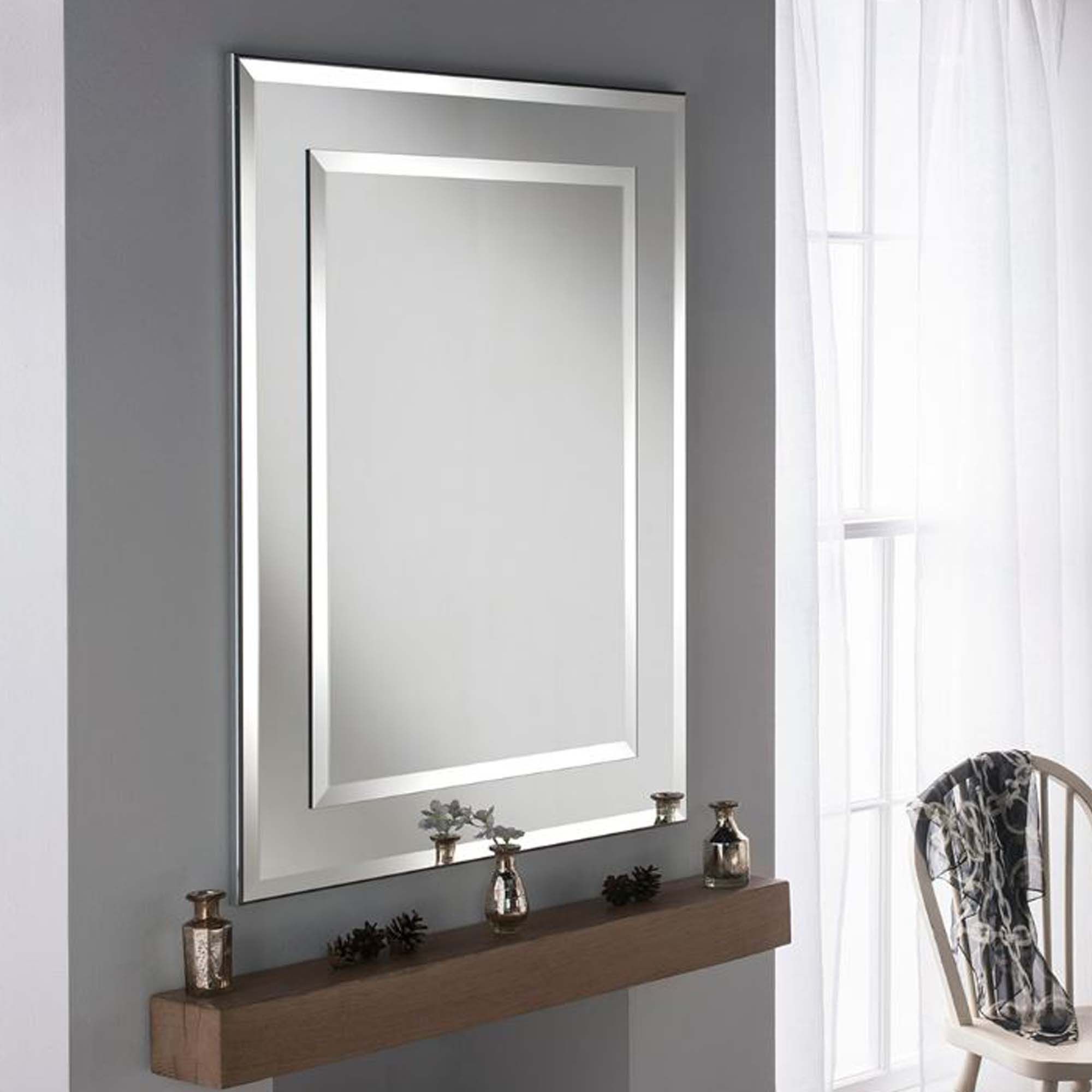 Contemporary Wall Mirror Rectangular Silver Frame | Decor Regarding Hussain Tile Accent Wall Mirrors (View 2 of 15)
