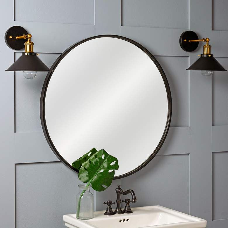 Cooper Classics Luna Black Matte 30" Round Wall Mirror – #60g72 | Lamps Within Framed Matte Black Square Wall Mirrors (View 4 of 15)