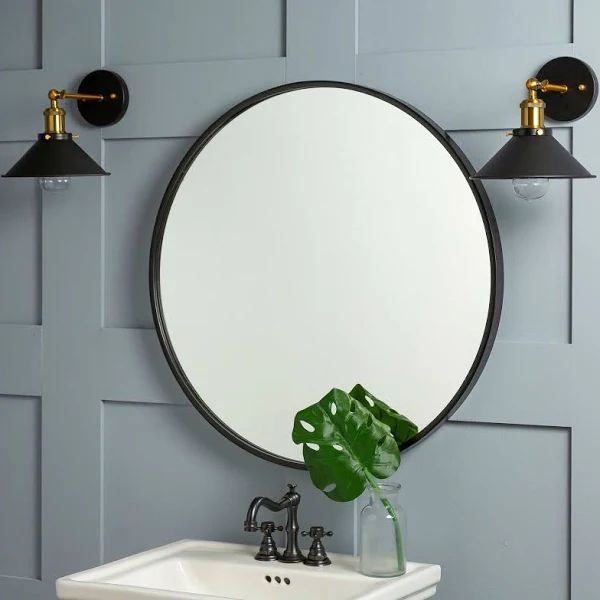 Cooper Classics Luna Black Matte 30" Round Wall Mirror | Hanging Wall For Black Openwork Round Metal Wall Mirrors (View 13 of 15)