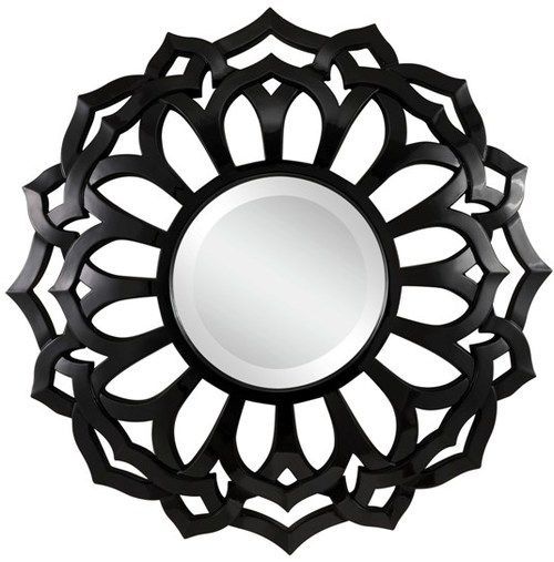 Covington Mirror Glossy Black Finish Beveled Mirror | Round Wall Mirror Intended For Glossy Black Wall Mirrors (View 2 of 15)