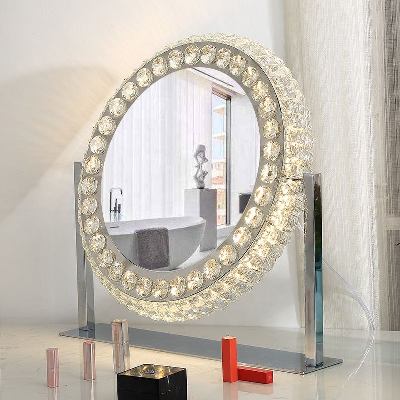 Creative Oval Desktop Vanity Mirror Crystal Makeup Cosmetic Led Mirror For Edge Lit Oval Led Wall Mirrors (View 11 of 15)
