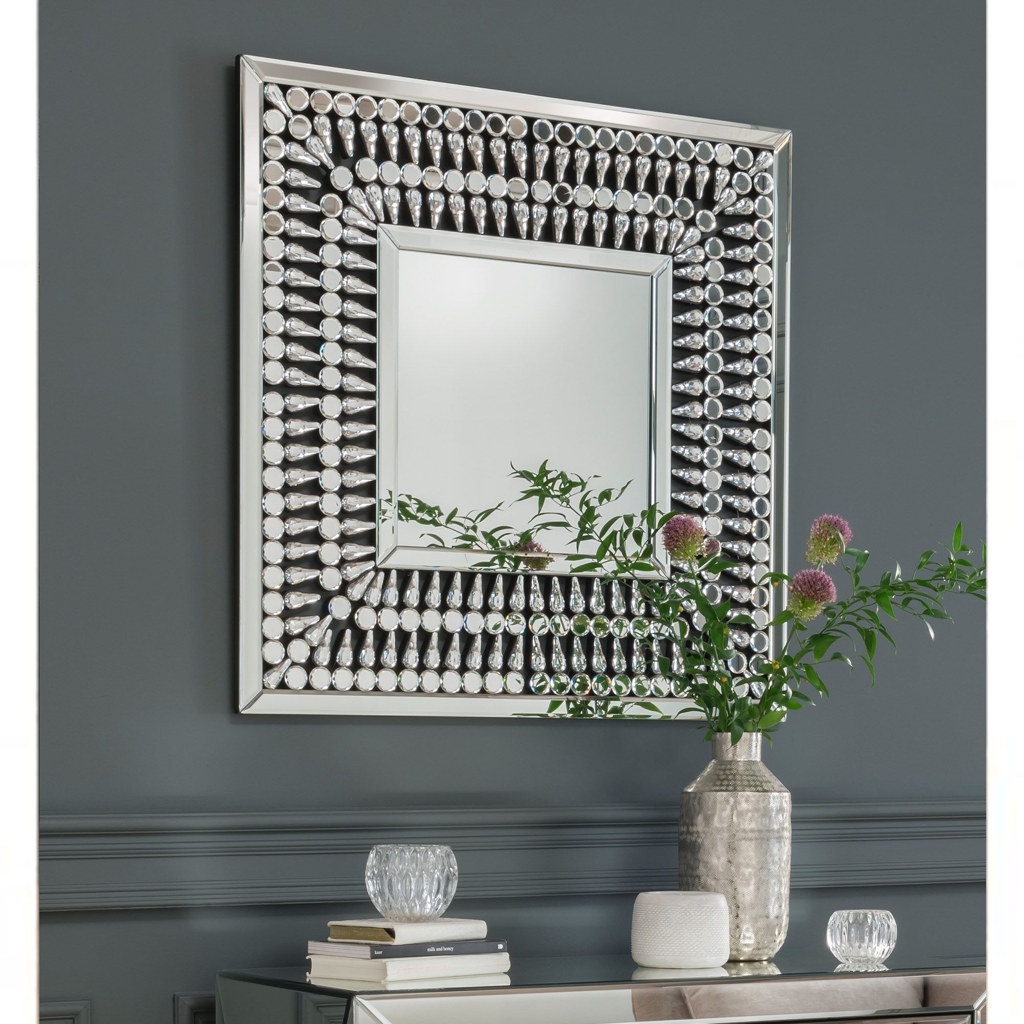 Crystal Mirrored Square Wall Mirror | Wall Mirror | Homesdirect365 In Square Oversized Wall Mirrors (View 2 of 15)