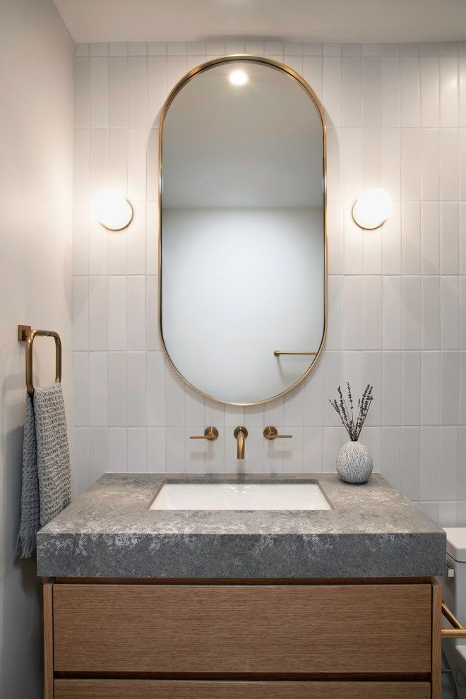 Custom Pill Shape Mirror – Midcentury – Bathroom – Los Angeles – Intended For Mexborough Bathroom/vanity Mirrors (View 11 of 14)